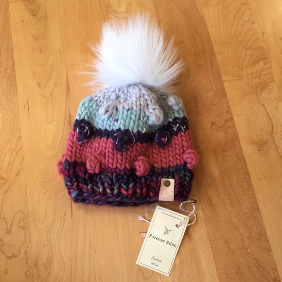 Forever Eden Handmade Merino Wool Toddler Beanie Hat With Faux Fur Pom P… - Picture 2 of 12